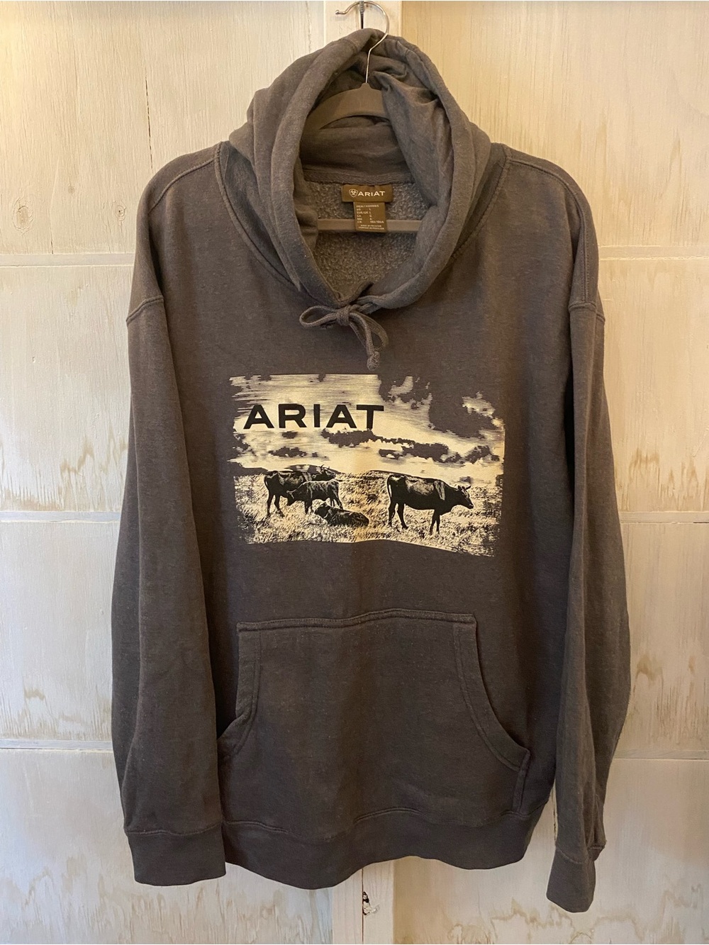 Ariat Charcoal Gray Graphic Hoodie with Cattle Print
